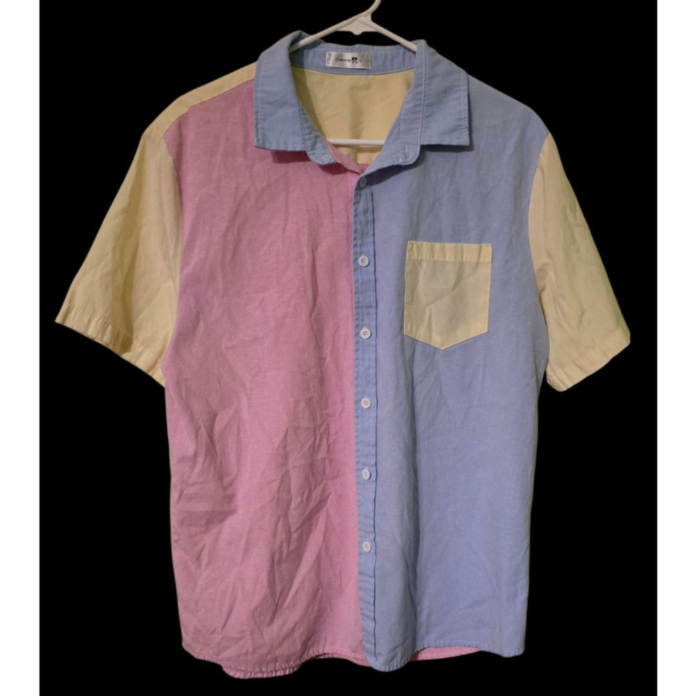 Men's‎ ChArmkpR Casual Colorblock Button Down Shirt L Pink Blue Yellow